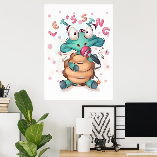 Turtle Lover Cute Turtle zingt Poster (Thuiskantoor)