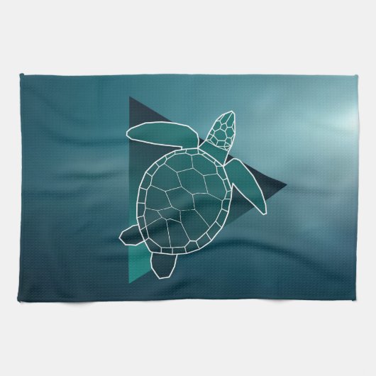 Turtle Lover Green Geometric Turtle Theedoek (Horizontaal)