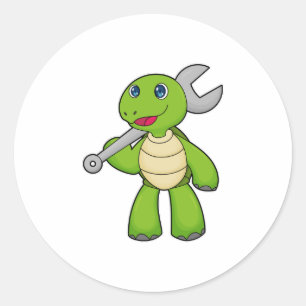 Turtle Mechanic WFrench Ronde Sticker
