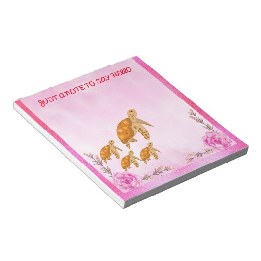 Turtle Moeder Liefde Gepersonaliseerde Roze Accent Notitieblok (Schuin)