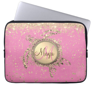 Turtle Monogram Stars op roze iPad Smart Hoesje Laptop Sleeve