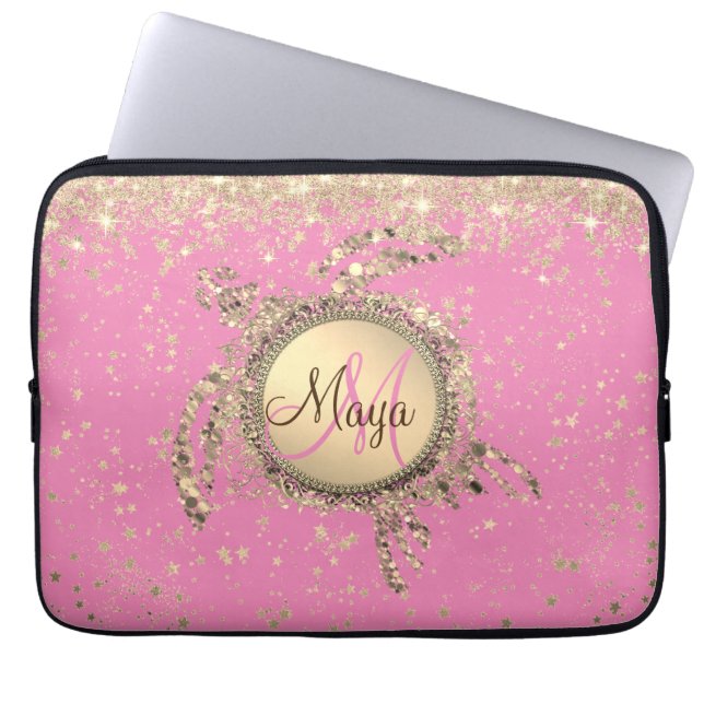Turtle Monogram Stars op roze iPad Smart Hoesje Laptop Sleeve (Voorkant)