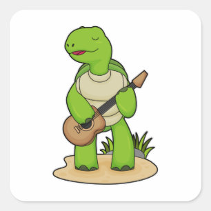 Turtle Musician Guitar Music Vierkante Sticker