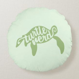 Turtle Nerd (groen) Rond Kussen