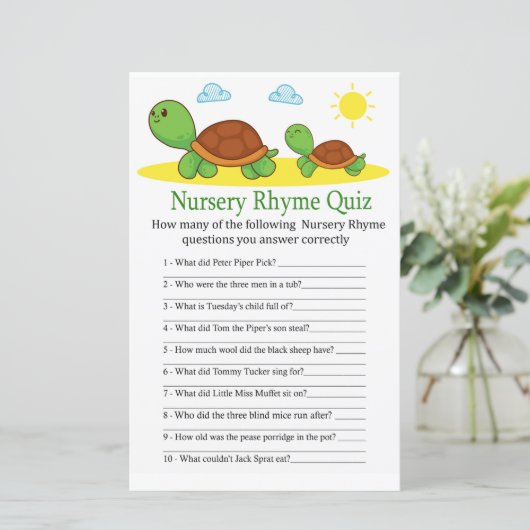 Turtle Nursery Rhyme Quiz baby shower game (Staand voorkant)