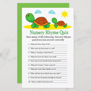 Turtle Nursery Rhyme Quiz baby shower game