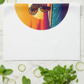 Turtle on Surfboard Sunset Theedoek (Gevouwen)