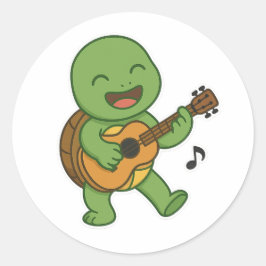 Turtle playing a guitar  ronde sticker