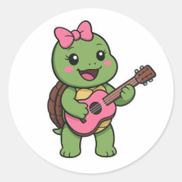 Turtle playing on a guitar ronde sticker