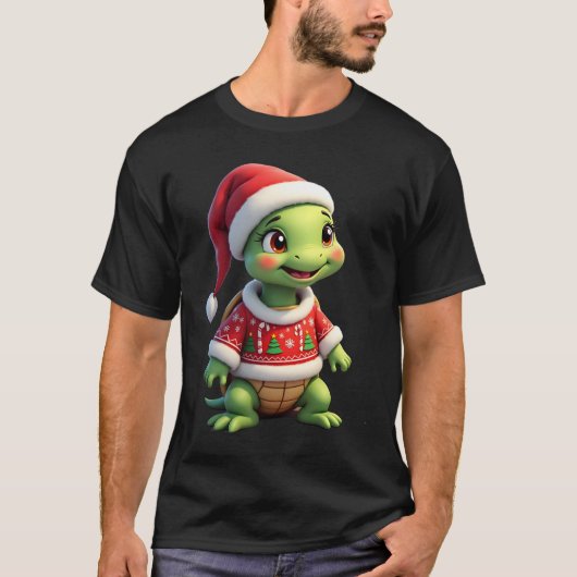 Turtle Pull Ugly Santa Noël Chapeau T-Shirt de Noë (Devant)