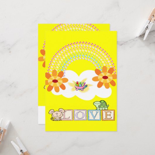 Turtle Rainbow Yellow Love Invitation (Devant/Arrière en situation)