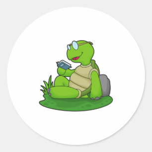 Turtle Reading Book Ronde Sticker
