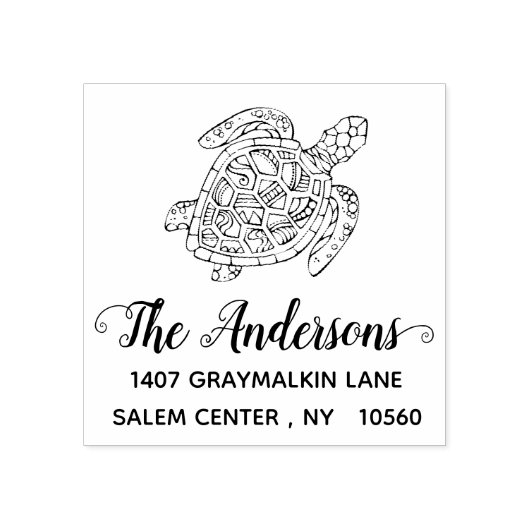 Turtle Return Adres Kalligrafie Aangepaste Familie Rubberstempel (Afrduk)