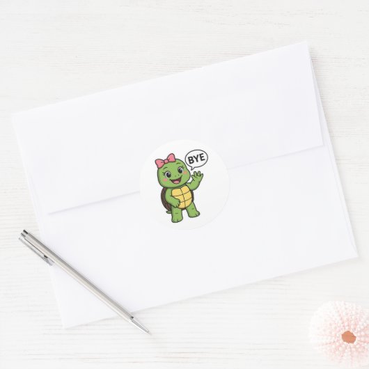 Turtle saying Bye Ronde Sticker (Envelop)
