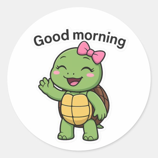 Turtle saying Good Morning Ronde Sticker (Voorkant)