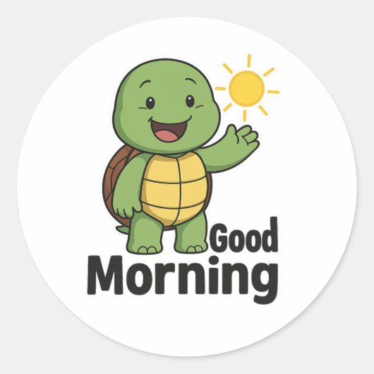 Turtle saying Good Morning Ronde Sticker (Voorkant)