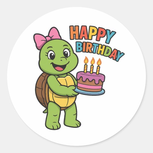 Turtle saying Happy Birthday Ronde Sticker (Voorkant)