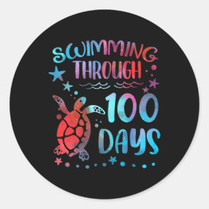 Turtle Sea Swimming Through 100 Days Of School Tea Ronde Sticker