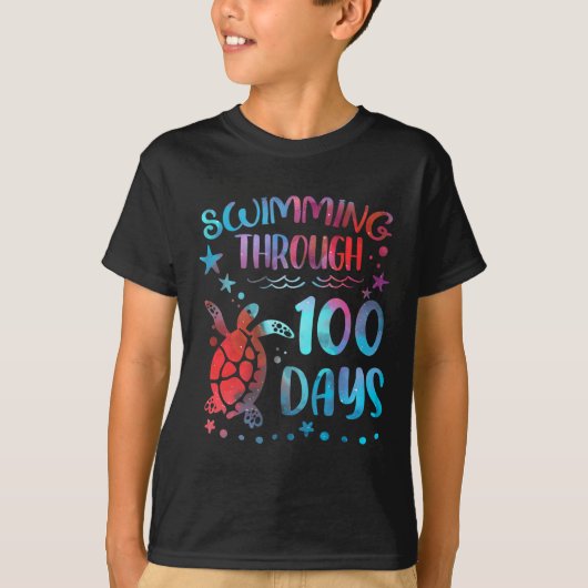 Turtle Sea Swimming Through 100 Days Of School Tea T-shirt (Voorkant)