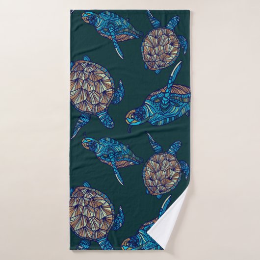 Turtle seamless pattern on dark background. illust (Serviette de bain)
