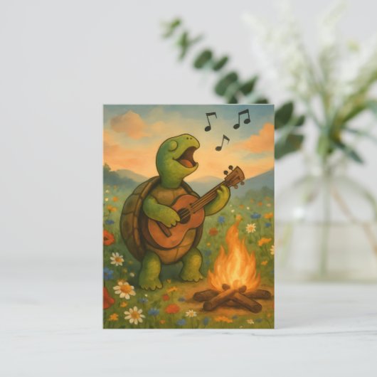 Turtle Singing at a Campfire Briefkaart (Staand voorkant)