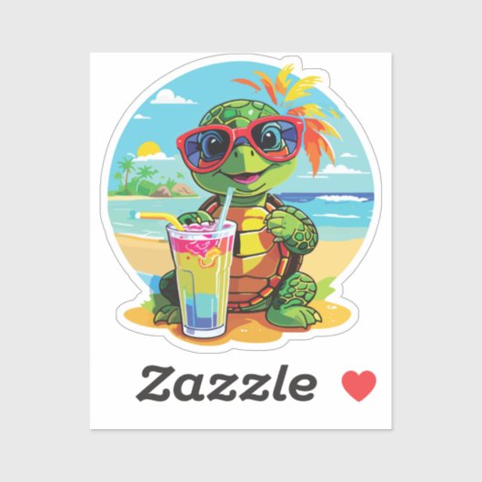 Turtle Sticker on the Beach with Sunglasses (Vel)