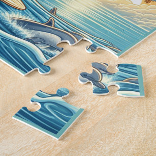 Turtle Surfing Flexibele Foto Kinder Puzzel met Gi