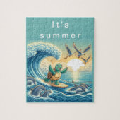 Turtle Surfing Flexibele Foto Kinder Puzzel met Gi Legpuzzel (Verticaal)