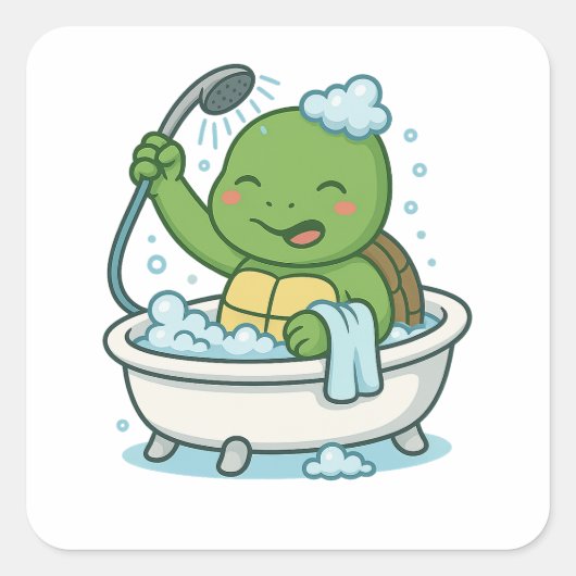 Turtle taking a bath  vierkante sticker (Voorkant)