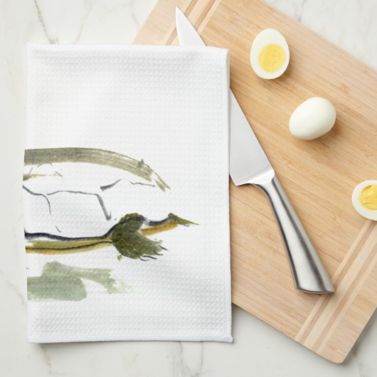 Turtle, traditioneel Sumi-e in kleur Theedoek (Quarter Fold)