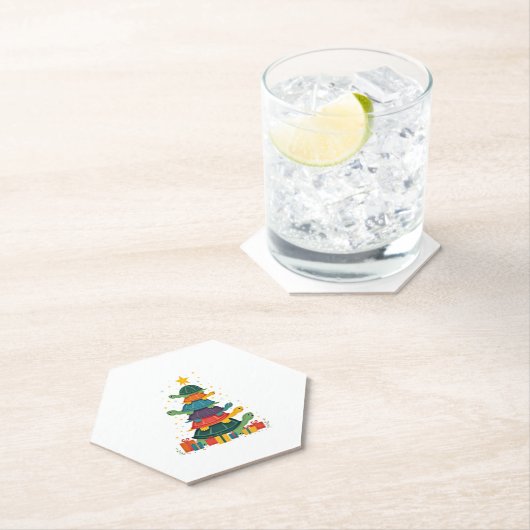 Turtle Tree Christmas Tree Adorable Turtle Christm Kartonnen Onderzetters (Insitu)