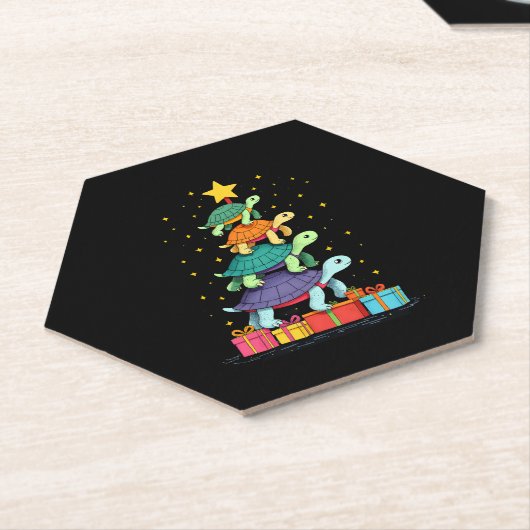 Turtle Tree Christmas Tree Adorable Turtle Christm Kartonnen Onderzetters (Schuin)