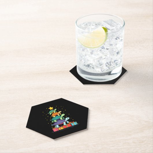 Turtle Tree Christmas Tree Adorable Turtle Christm Kartonnen Onderzetters (Insitu)