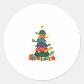 Turtle Tree Christmas Tree Adorable Turtle Christm Ronde Sticker (Voorkant)