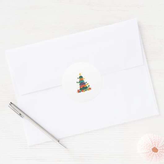 Turtle Tree Christmas Tree Adorable Turtle Christm Ronde Sticker (Envelop)