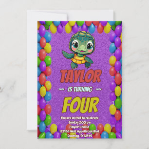 Turtle Unique Personnalisé Anniversaire Invitation