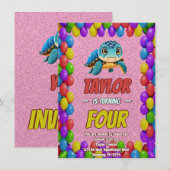 Turtle Unique Personnalisé Anniversaire Invitation (Devant / Derrière)