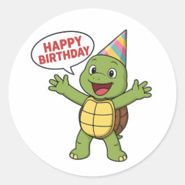 Turtle wishing you Happy Birthday  Ronde Sticker