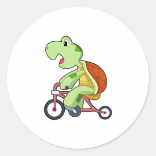 Turtle with Bicycle Ronde Sticker