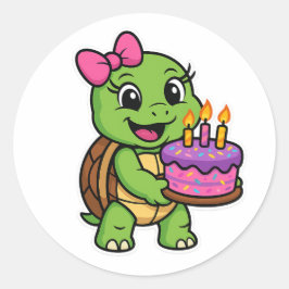 Turtle with birthday cake ronde sticker