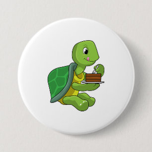 Turtle with Cake Ronde Button 7,6 Cm