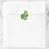 Turtle with Cake Vierkante Sticker (Tas)