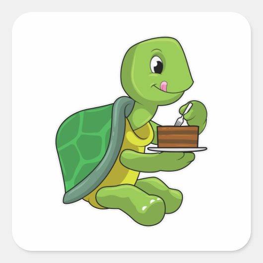Turtle with Cake Vierkante Sticker (Voorkant)