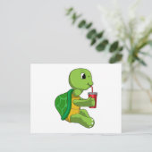 Turtle with Drinking mug with Straw Briefkaart (Staand voorkant)