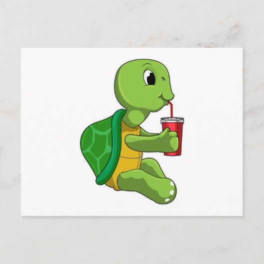 Turtle with Drinking mug with Straw Briefkaart (Voorkant)