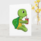 Turtle with Drinking mug with Straw Kaart (Gele Bloem)