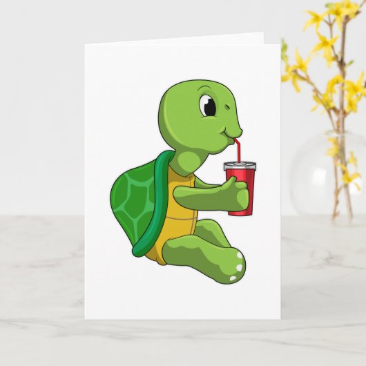 Turtle with Drinking mug with Straw Kaart (Gele Bloem)