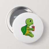 Turtle with Drinking mug with Straw Ronde Button 7,6 Cm (Voorkant /achterkant)