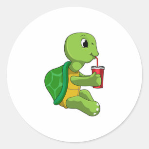 Turtle with Drinking mug with Straw Ronde Sticker