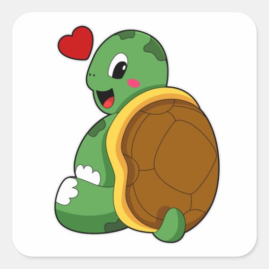 Turtle with Heart Vierkante Sticker (Voorkant)